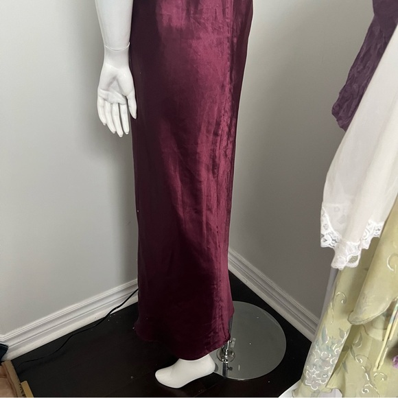 Vintage Burgundy Satin Lace Trim Maxi Slip Dress • Romantic Evening 44/ L - Picture 8 of 9